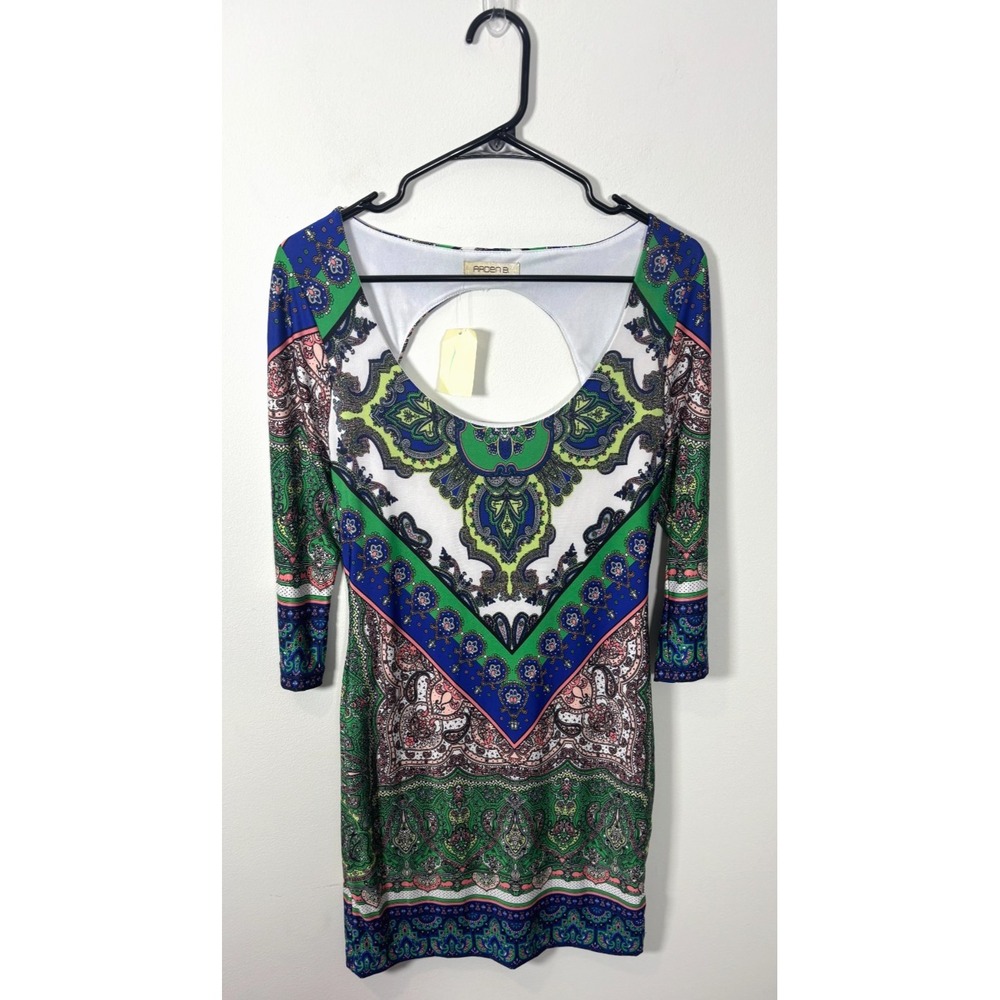Arden B. Size M Dress Multi-Colored Paisley Print Bodycon Mini Dress Open-Back
